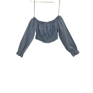 Stradivarius Blue Off Shoulder Cropped Long Sleeve Top Size M